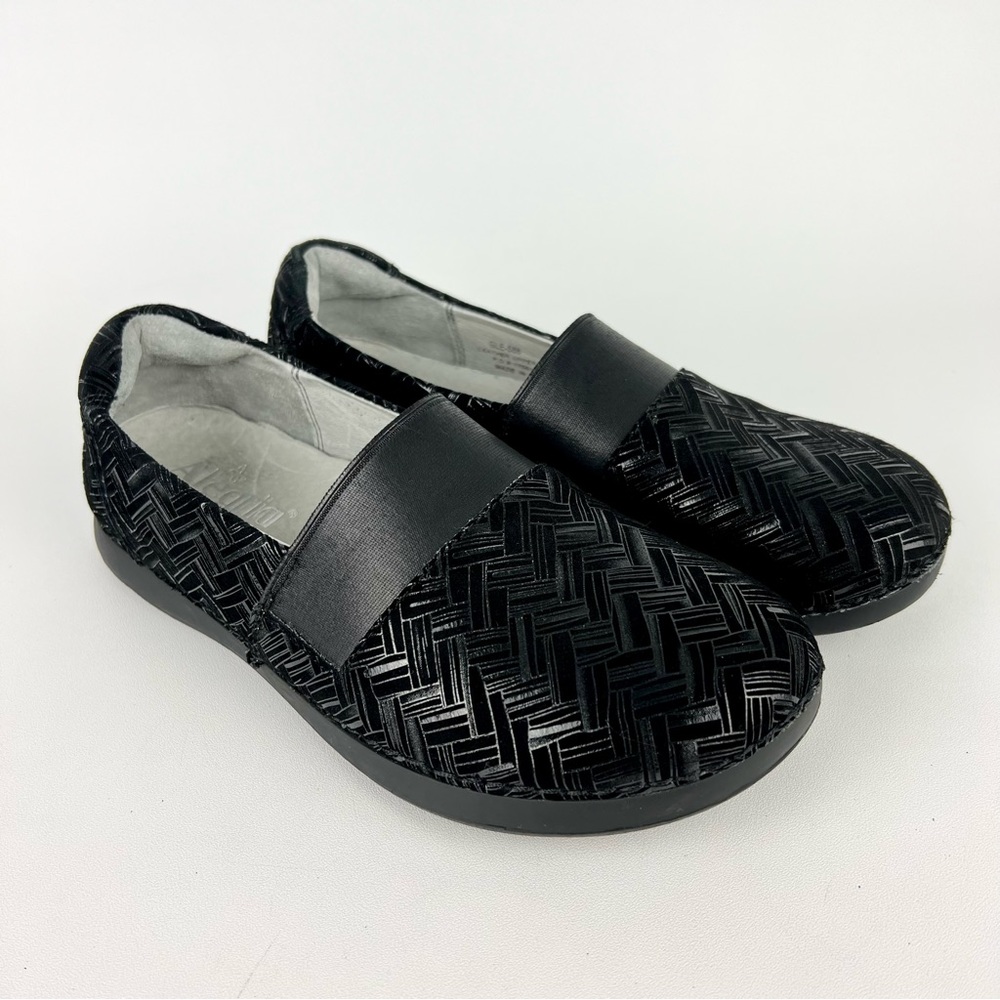 Alegria Womens Glee Interlockin Black Leather Loafer Zig Zag size 37 US 6.5 7